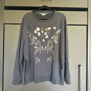 Marina Rinaldi size 29 navy embroidered and beaded sweatshirt with side zippers